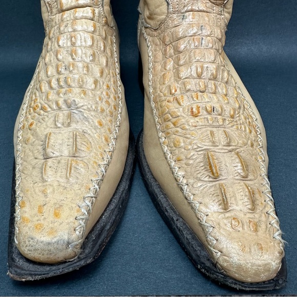 El Patron Don Julio Alligator Print Cowboy Boots Tan Beige Size Mens 27.5 US 8.5 - Picture 3 of 12